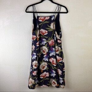 AAKAA Navy Blue Floral Sun dress w/spaghetti straps. Back is open w/bra cover. L